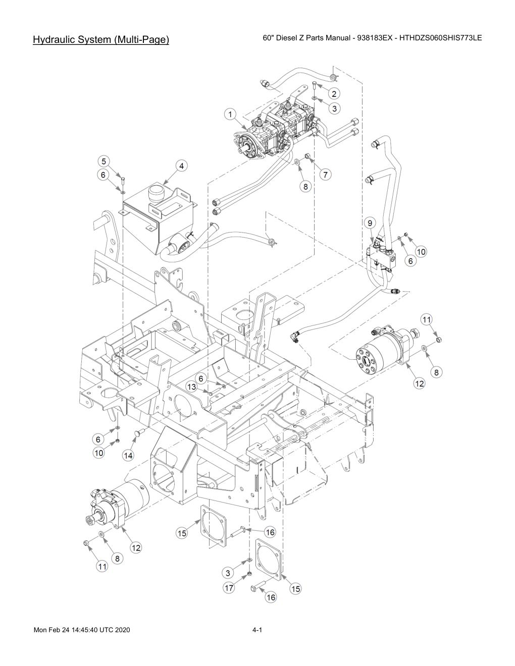 60" Diesel Z Parts Manual - 938183EX - HTHDZS060SHIS773LE - 607407 - Hydraulic System (Multi-Page) diagram