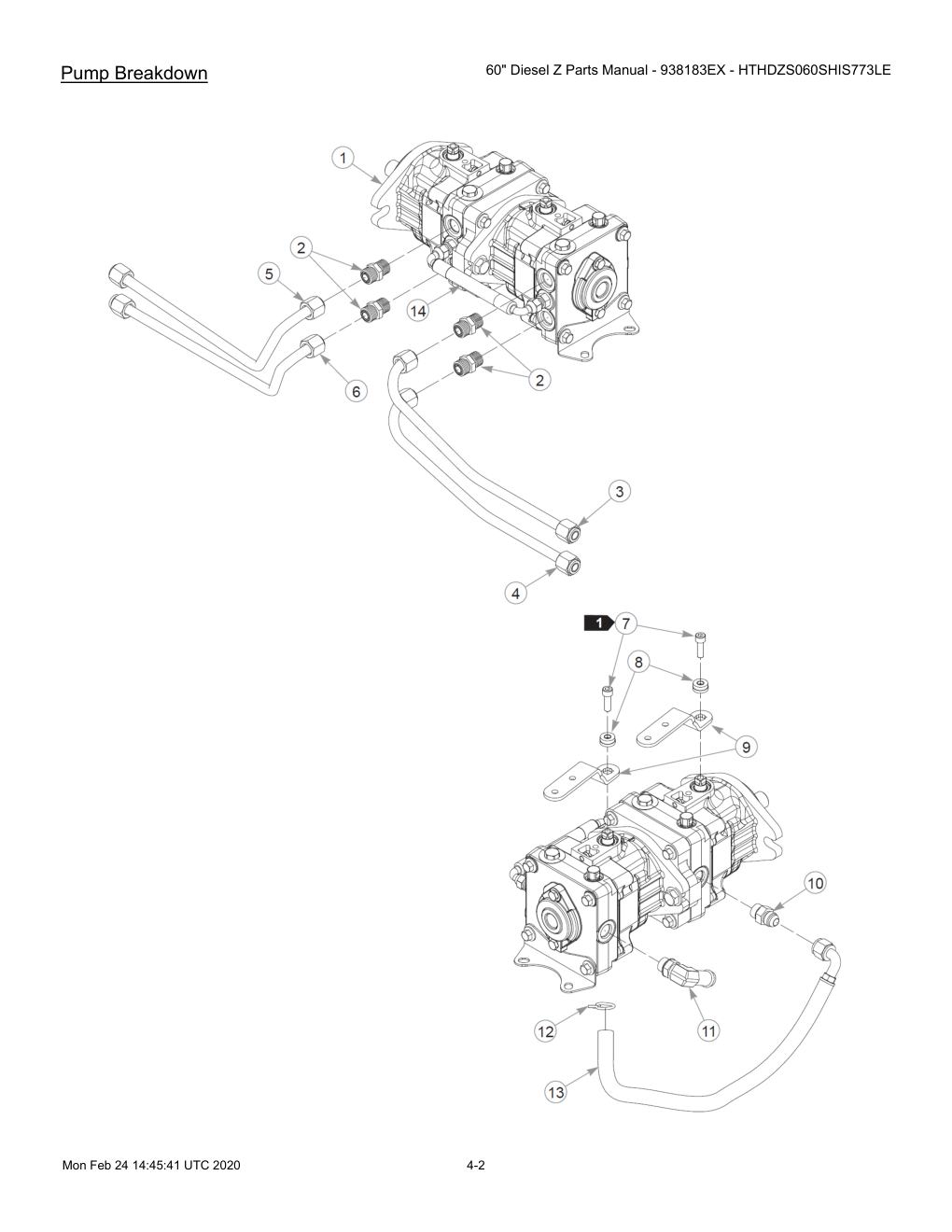 60" Diesel Z Parts Manual - 938183EX - HTHDZS060SHIS773LE - 607407 - Pump Breakdown diagram