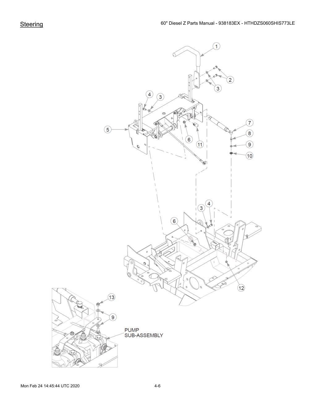 60" Diesel Z Parts Manual - 938183EX - HTHDZS060SHIS773LE - 607407 - Steering diagram