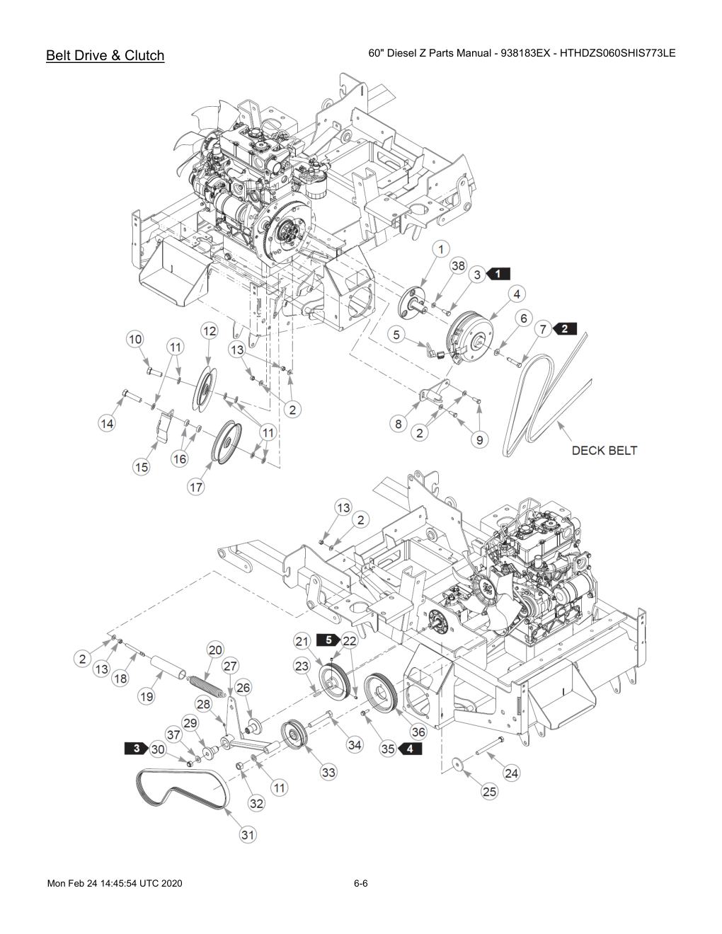 60" Diesel Z Parts Manual - 938183EX - HTHDZS060SHIS773LE - 607407 - Belt Drive & Clutch diagram