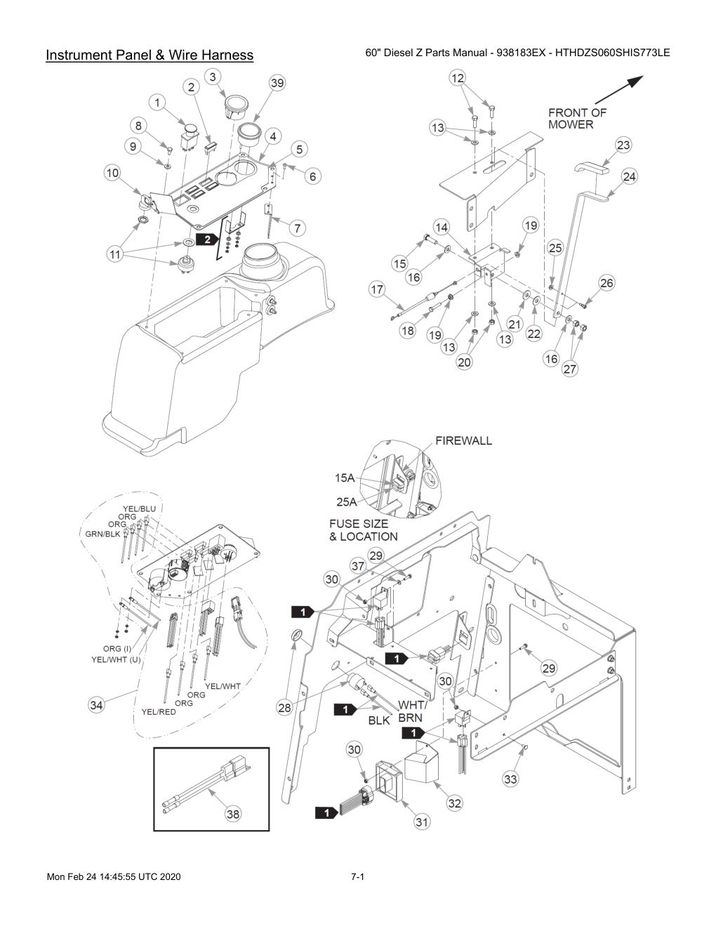 60" Diesel Z Parts Manual - 938183EX - HTHDZS060SHIS773LE - 607407 - Instrument Panel & Wire Harness diagram