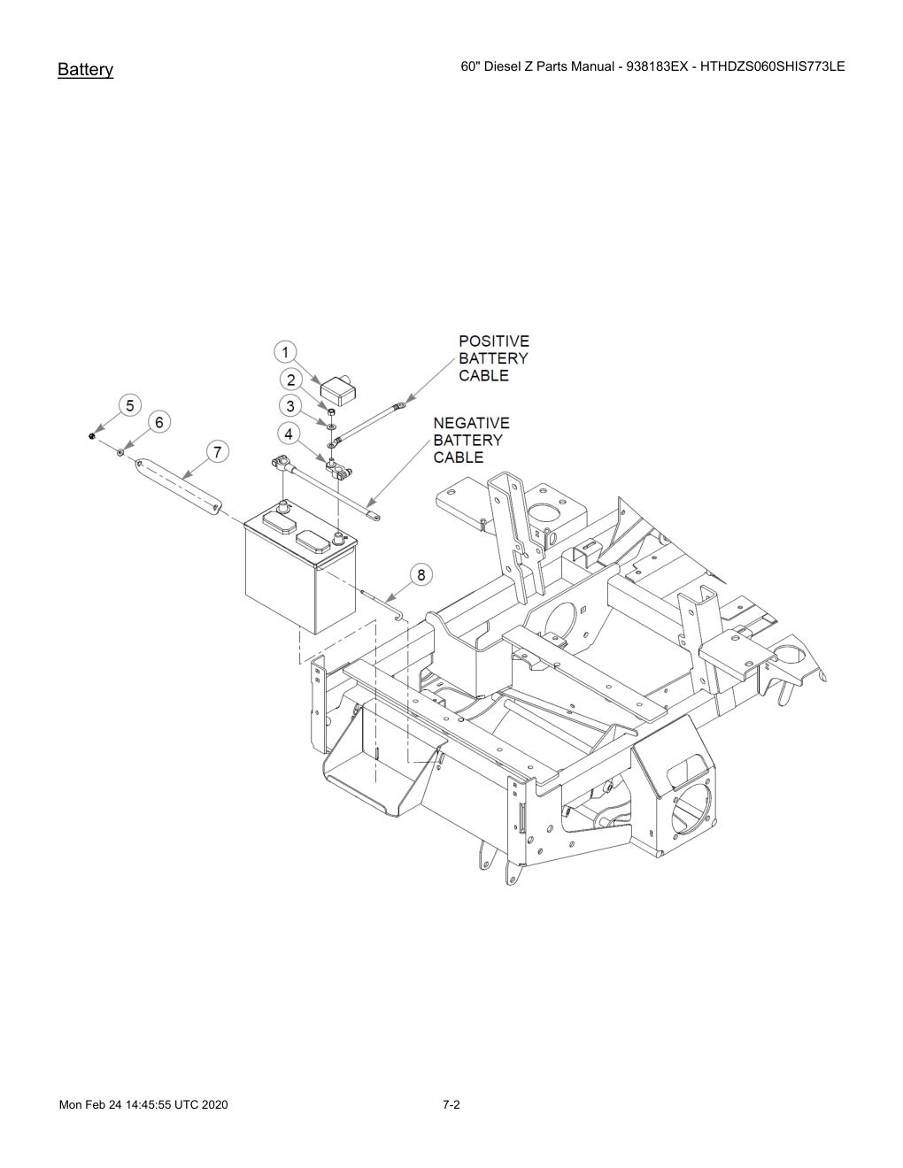60" Diesel Z Parts Manual - 938183EX - HTHDZS060SHIS773LE - 607407 - Battery diagram