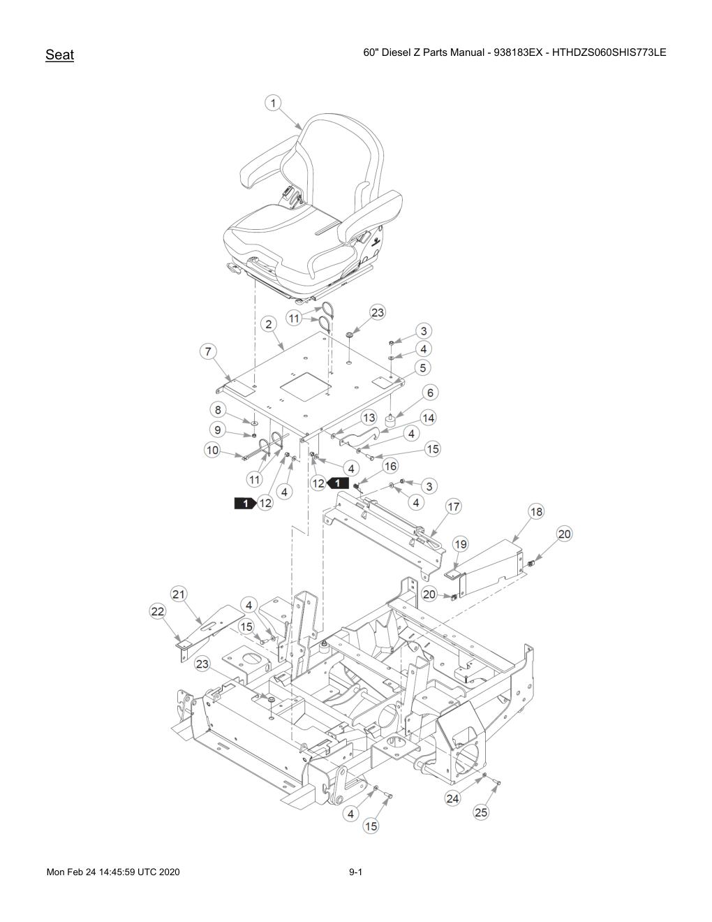 60" Diesel Z Parts Manual - 938183EX - HTHDZS060SHIS773LE - 607407 - Seat diagram