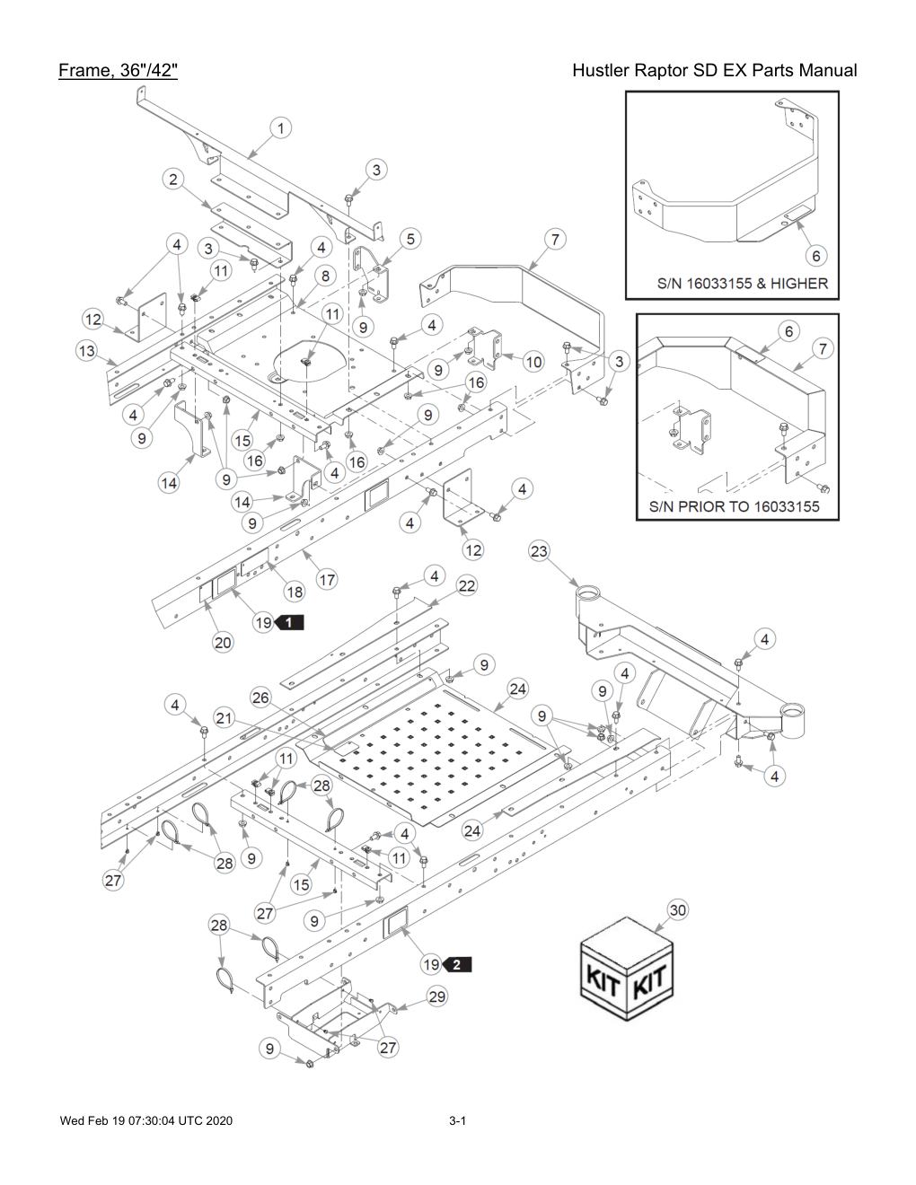 Hustler Raptor SD EX Parts Manual - 604708 - Frame, 36"/42" diagram