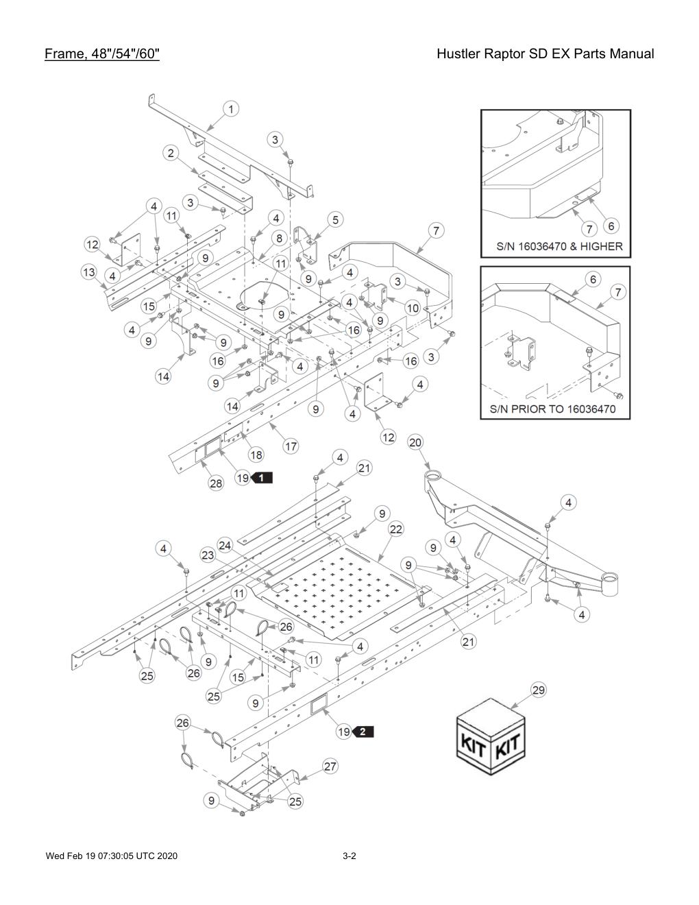 Hustler Raptor SD EX Parts Manual - 604708 - Frame, 48"/54"/60" diagram