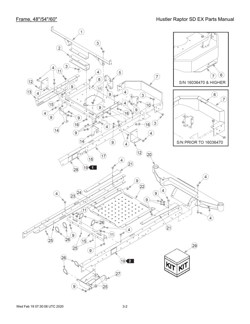 Hustler Raptor SD EX Parts Manual - 604708 - Frame, 48"/54"/60" diagram
