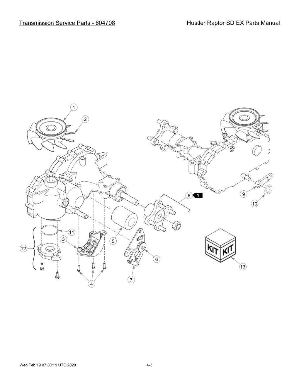 Hustler Raptor SD EX Parts Manual - 604708 - Transmission Service Parts - 604708 diagram