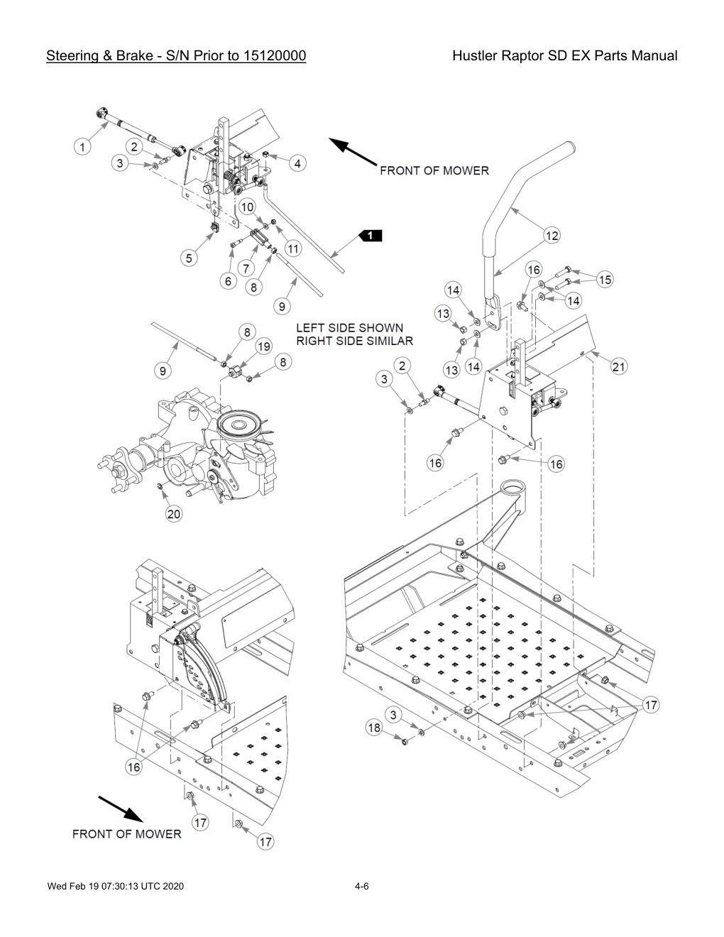 Hustler Raptor SD EX Parts Manual - 604708 - Steering & Brake - S/N Prior to 15120000 diagram