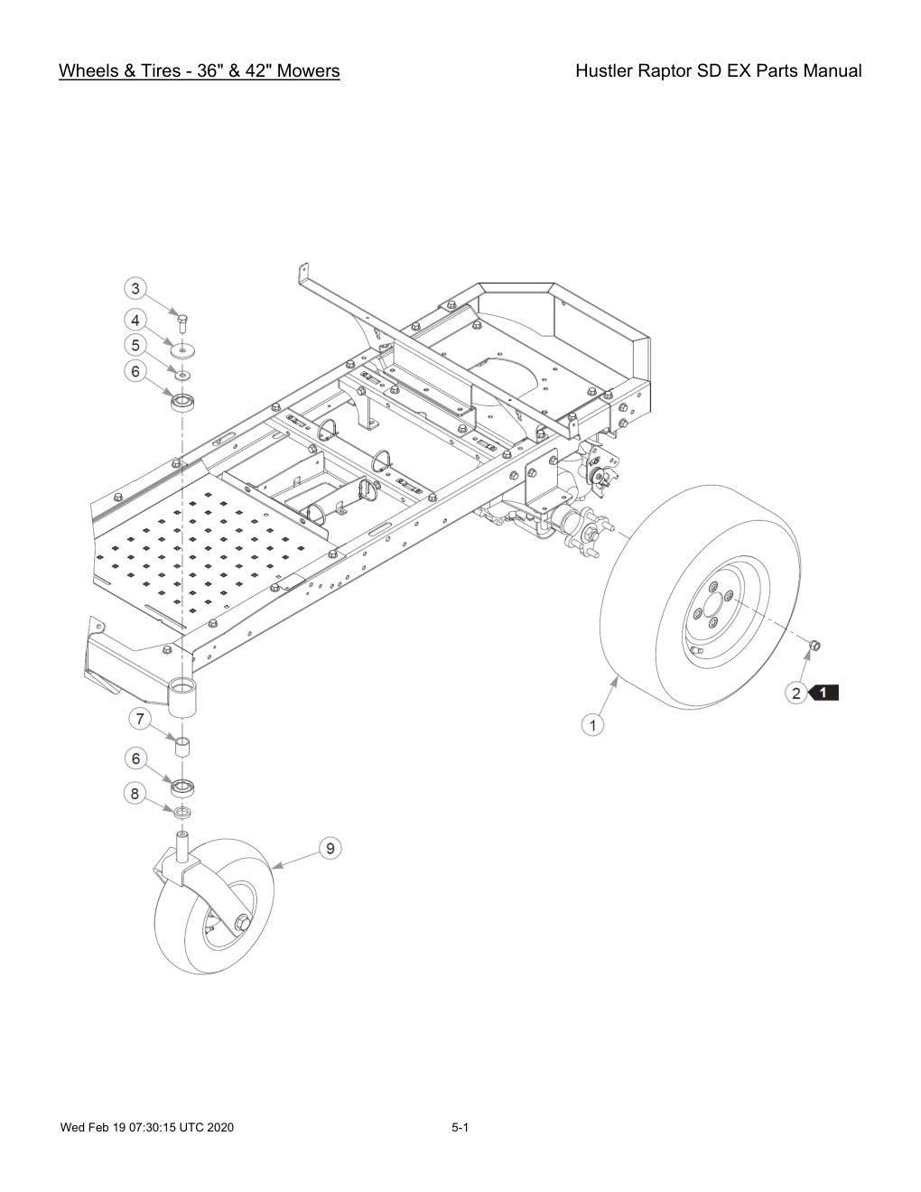 Hustler Raptor SD EX Parts Manual - 604708 - Wheels & Tires - 36" & 42" Mowers diagram