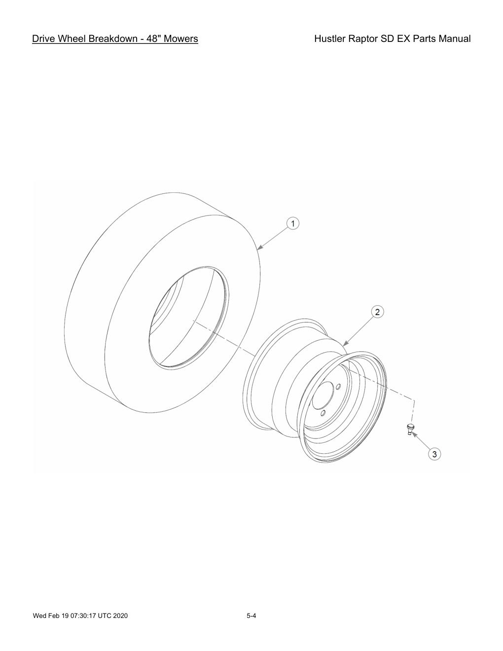 Hustler Raptor SD EX Parts Manual - 604708 - Drive Wheel Breakdown - 48" Mowers diagram