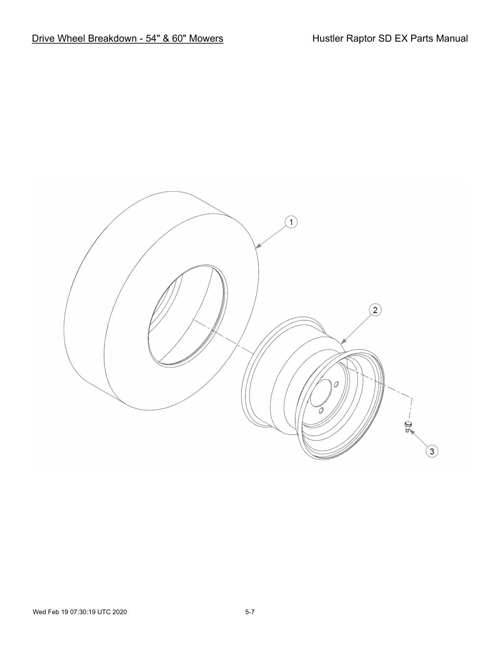 Hustler Raptor SD EX Parts Manual - 604708 - Drive Wheel Breakdown - 54" & 60" Mowers diagram