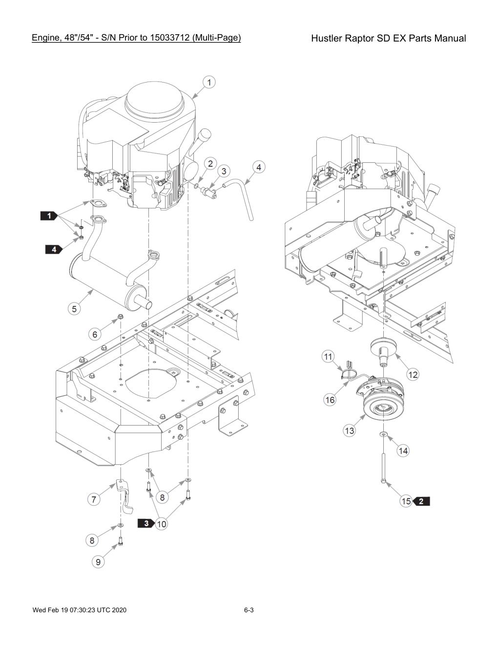 Hustler Raptor SD EX Parts Manual - 604708 - Engine, 48"/54" - S/N Prior to 15033712 (Multi-Page) diagram