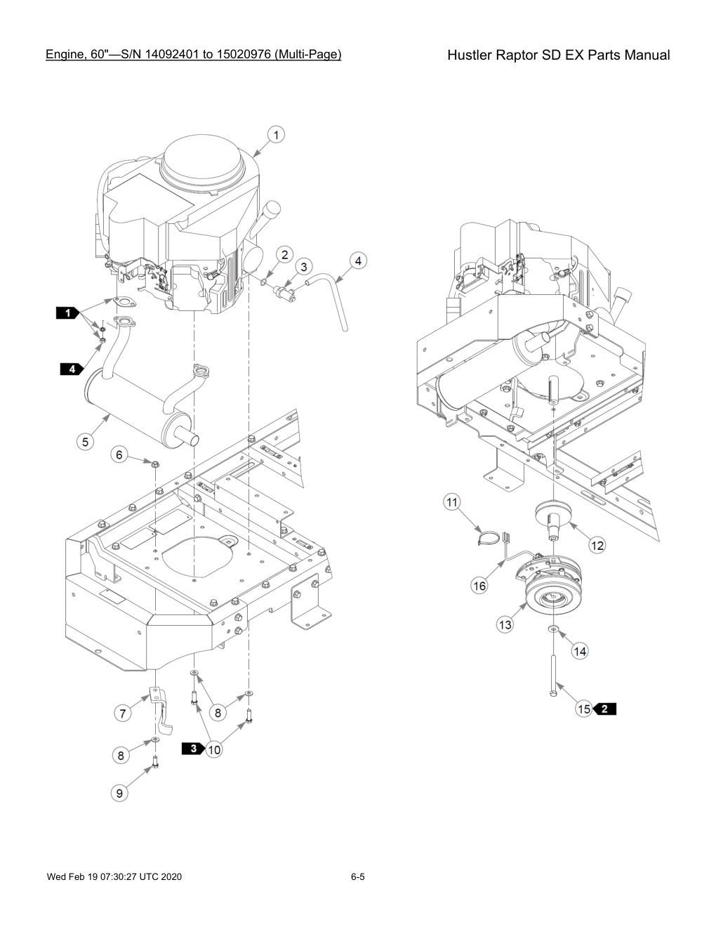 Hustler Raptor SD EX Parts Manual - 604708 - Engine, 60"-S/N 14092401 to 15020976 (Multi-Page) diagram