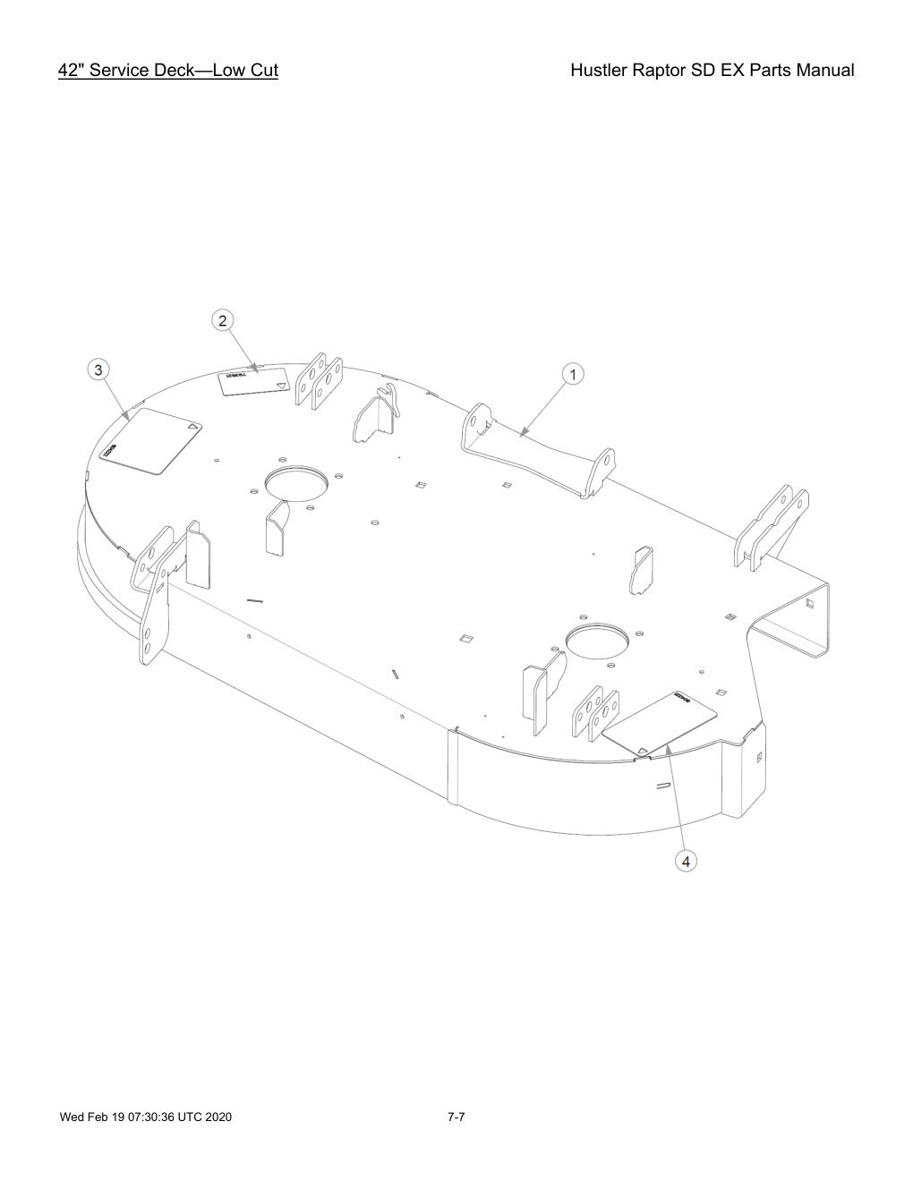 Hustler Raptor SD EX Parts Manual - 604708 - 42" Service Deck-Low Cut diagram