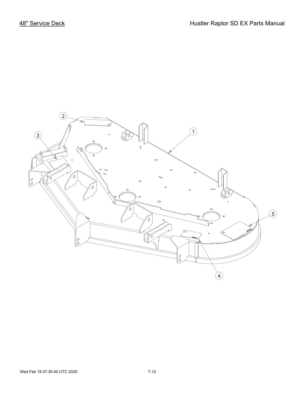 Hustler Raptor SD EX Parts Manual - 604708 - 48" Service Deck diagram
