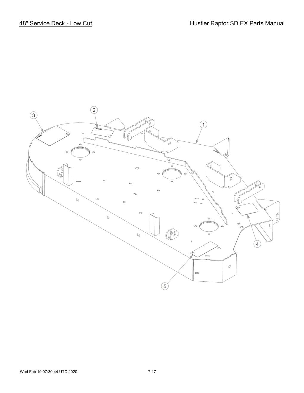 Hustler Raptor SD EX Parts Manual - 604708 - 48" Service Deck - Low Cut diagram