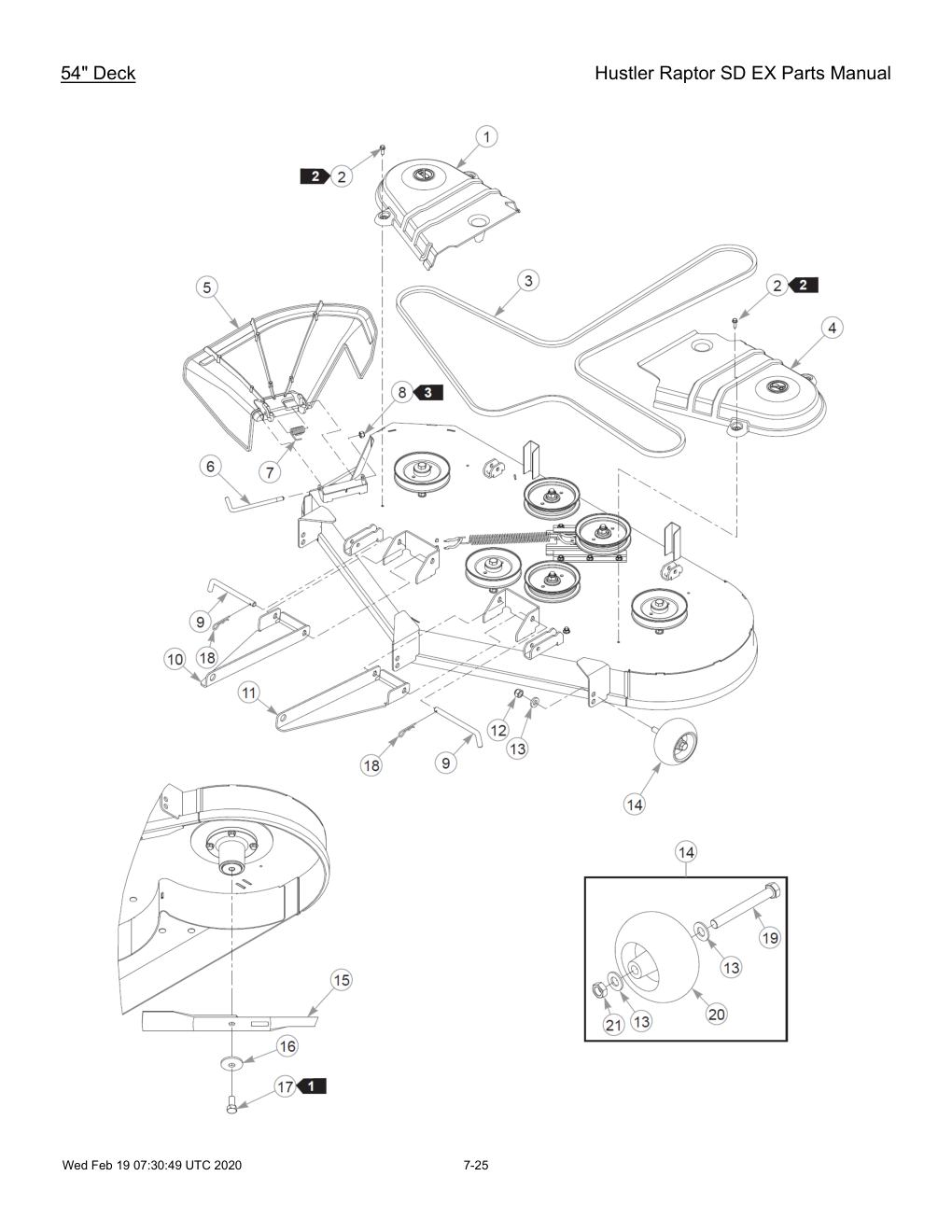 Hustler Raptor SD EX Parts Manual - 604708 - 54" Deck diagram