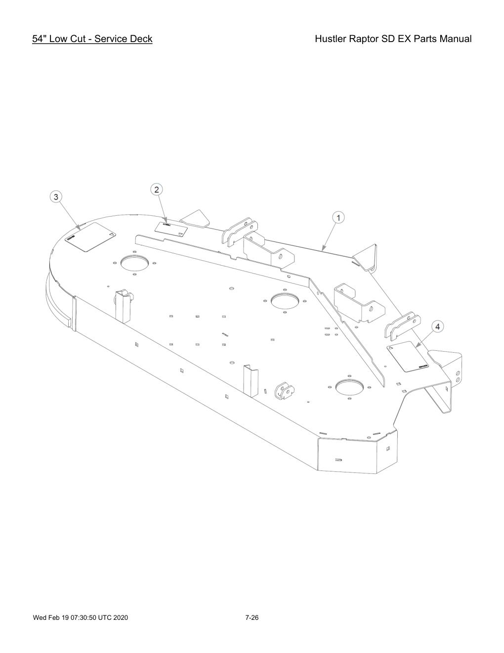 Hustler Raptor SD EX Parts Manual - 604708 - 54" Low Cut - Service Deck diagram