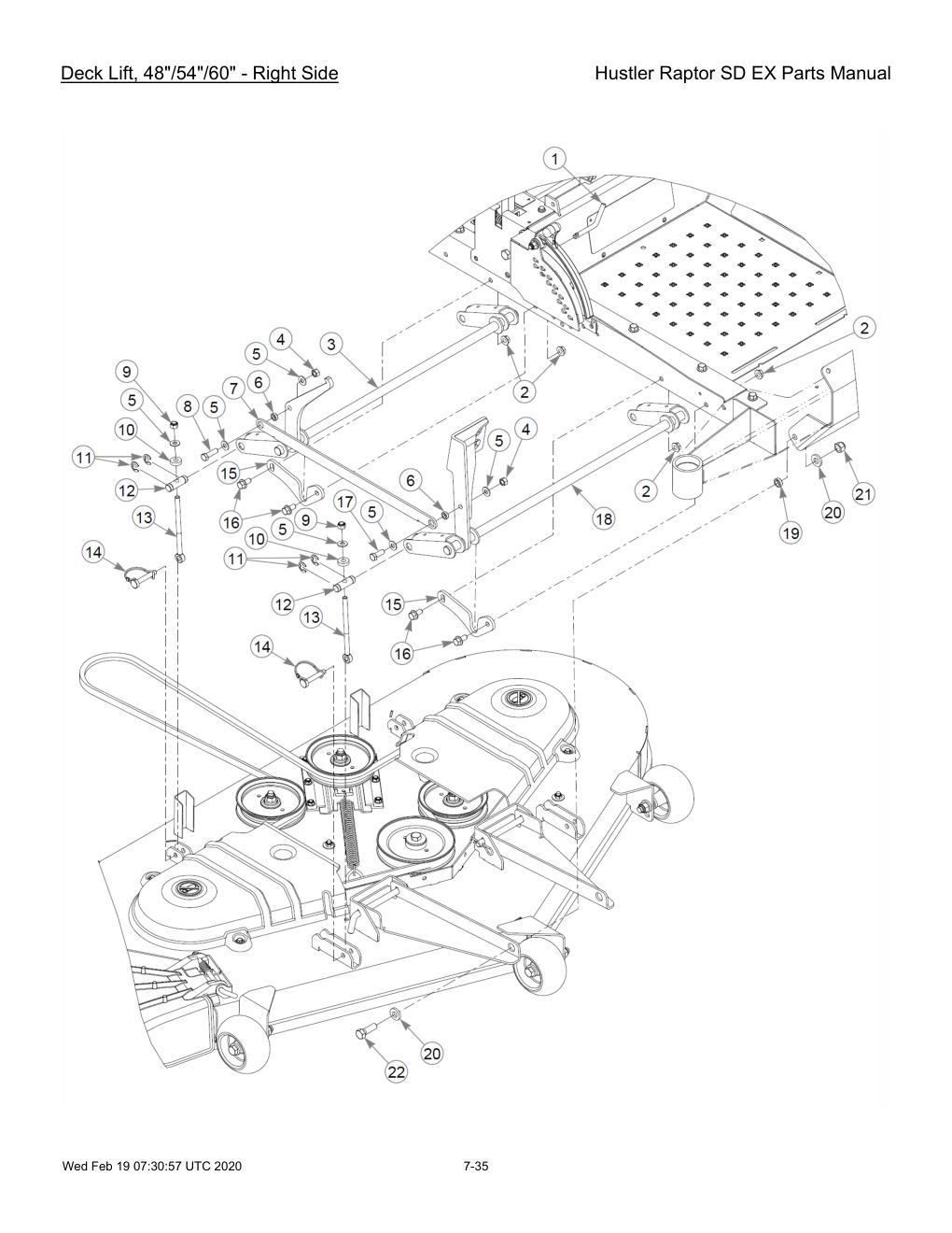 Hustler Raptor SD EX Parts Manual - 604708 - Deck Lift, 48"/54"/60" - Right Side diagram