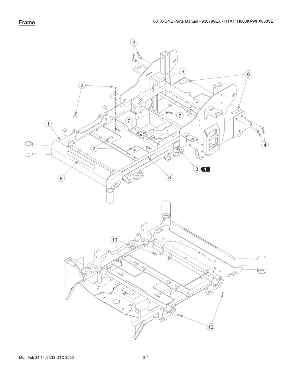 60" X-ONE Parts Manual - 936799EX - HTX1TH060KAWFX850VE - 607407