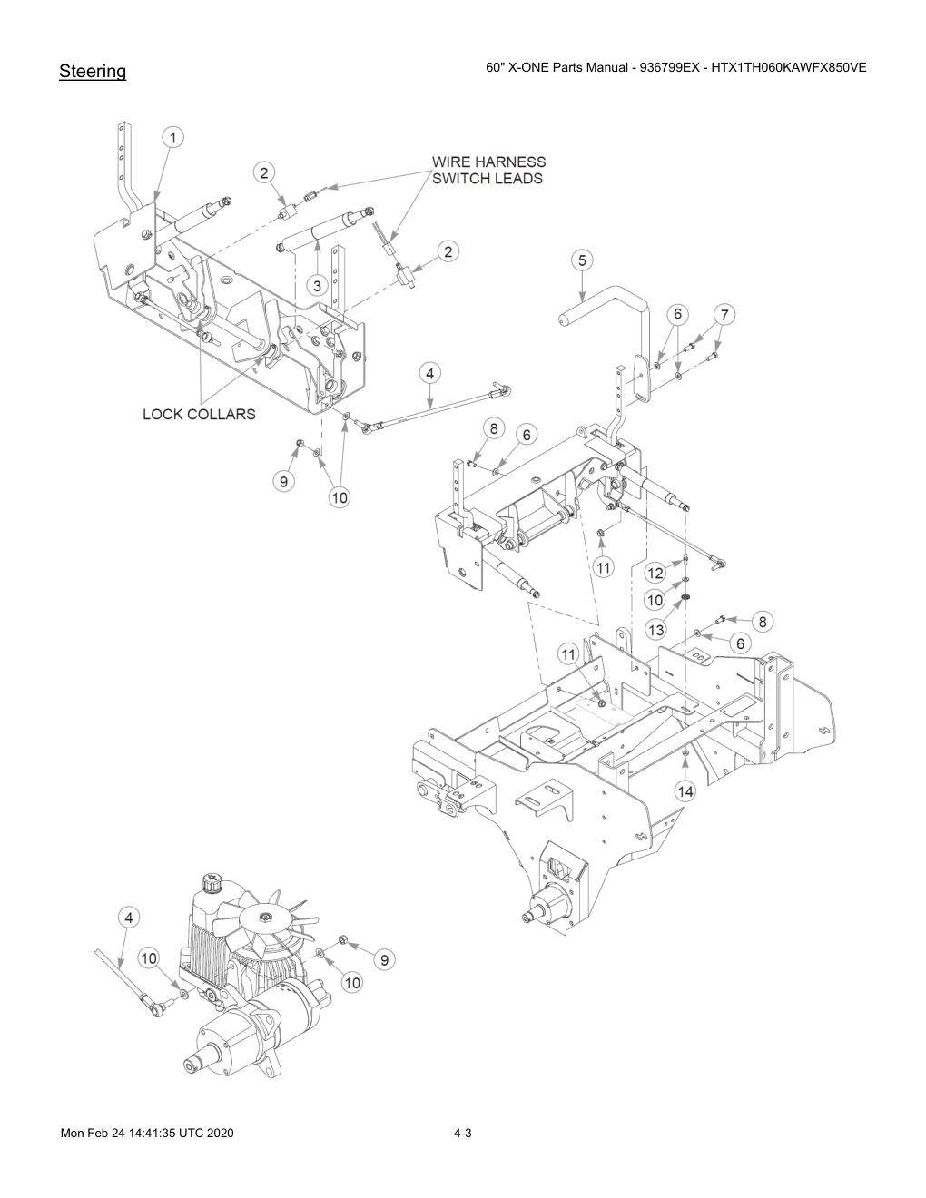 60" X-ONE Parts Manual - 936799EX - HTX1TH060KAWFX850VE - 607407 - Steering diagram