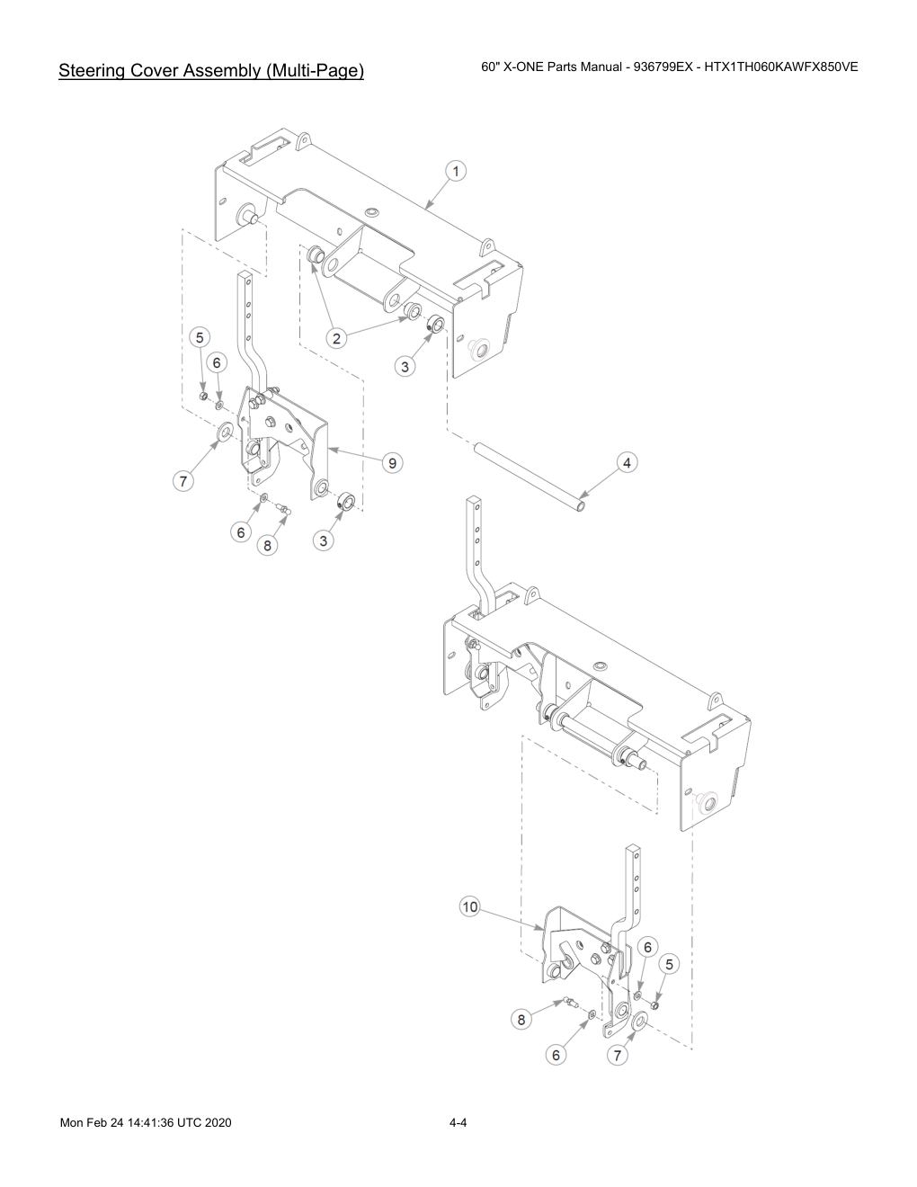 60" X-ONE Parts Manual - 936799EX - HTX1TH060KAWFX850VE - 607407 - Steering Cover Assembly (Multi-Page) diagram