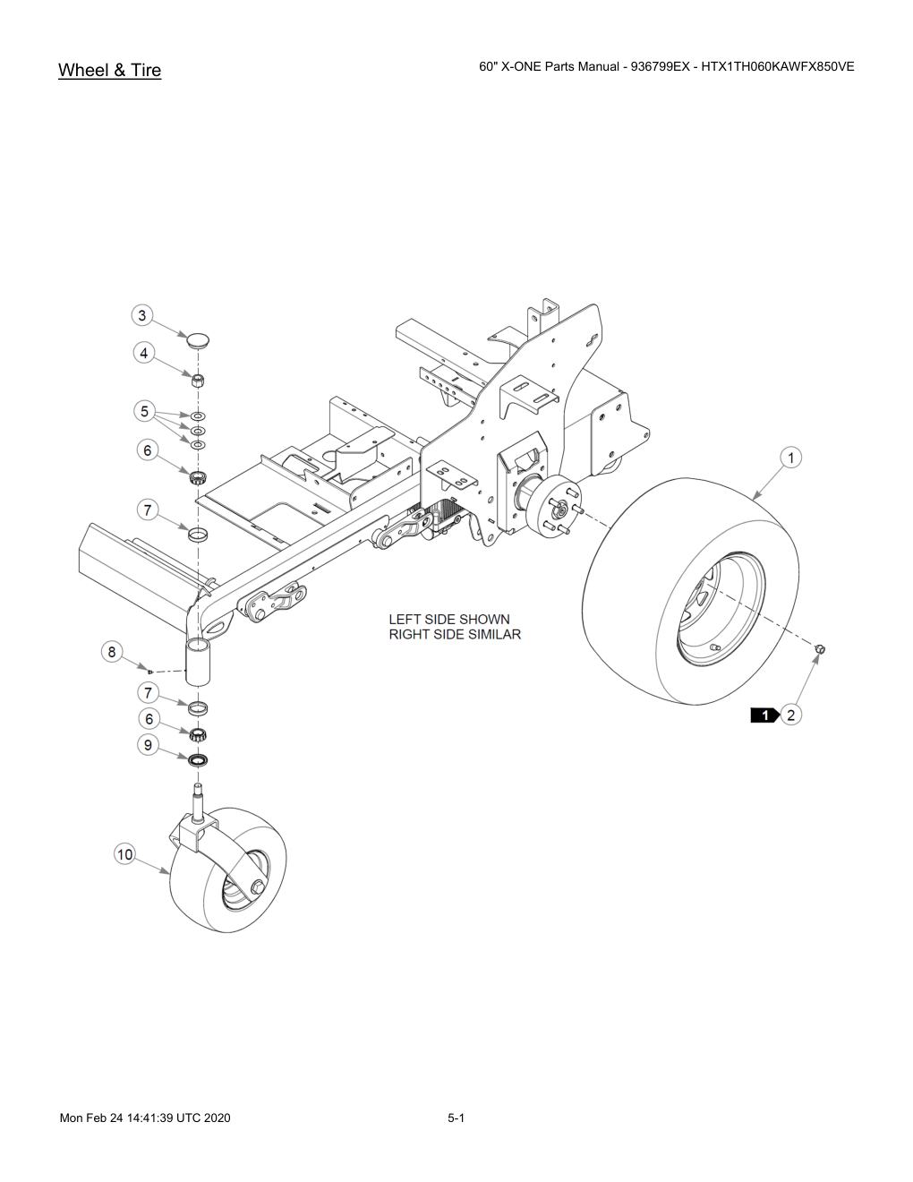 60" X-ONE Parts Manual - 936799EX - HTX1TH060KAWFX850VE - 607407 - Wheel & Tire diagram