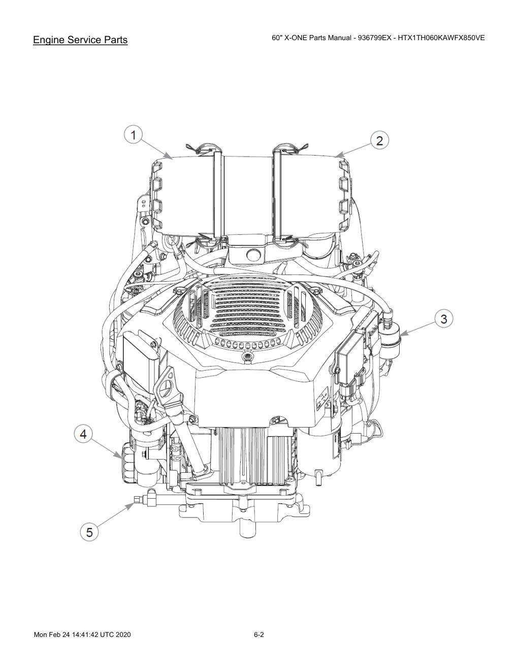 60" X-ONE Parts Manual - 936799EX - HTX1TH060KAWFX850VE - 607407 - Engine Service Parts diagram