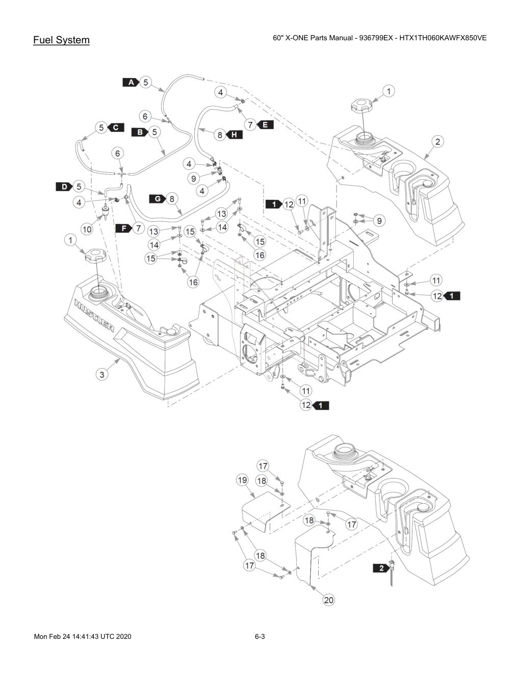 60" X-ONE Parts Manual - 936799EX - HTX1TH060KAWFX850VE - 607407 - Fuel System diagram
