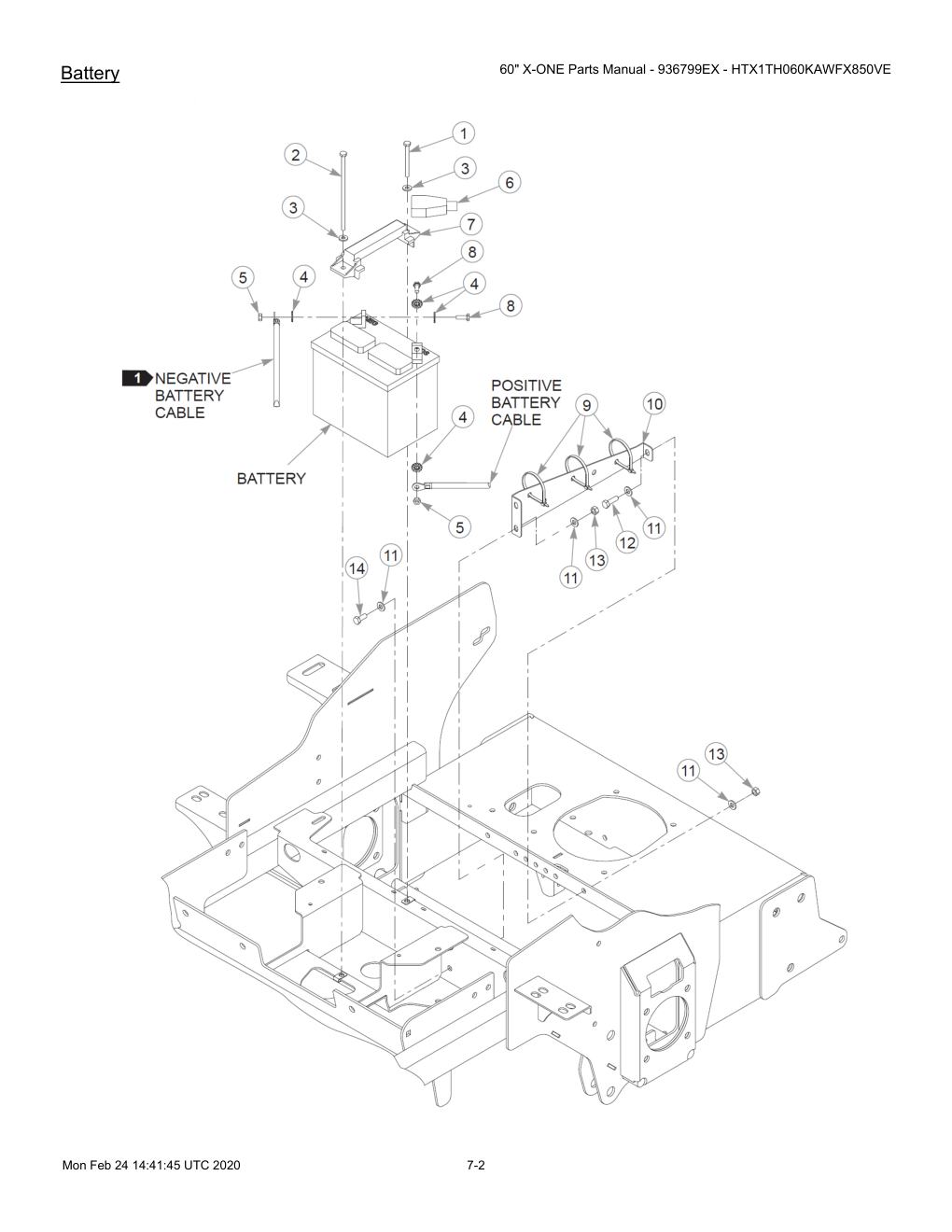 60" X-ONE Parts Manual - 936799EX - HTX1TH060KAWFX850VE - 607407 - Battery diagram