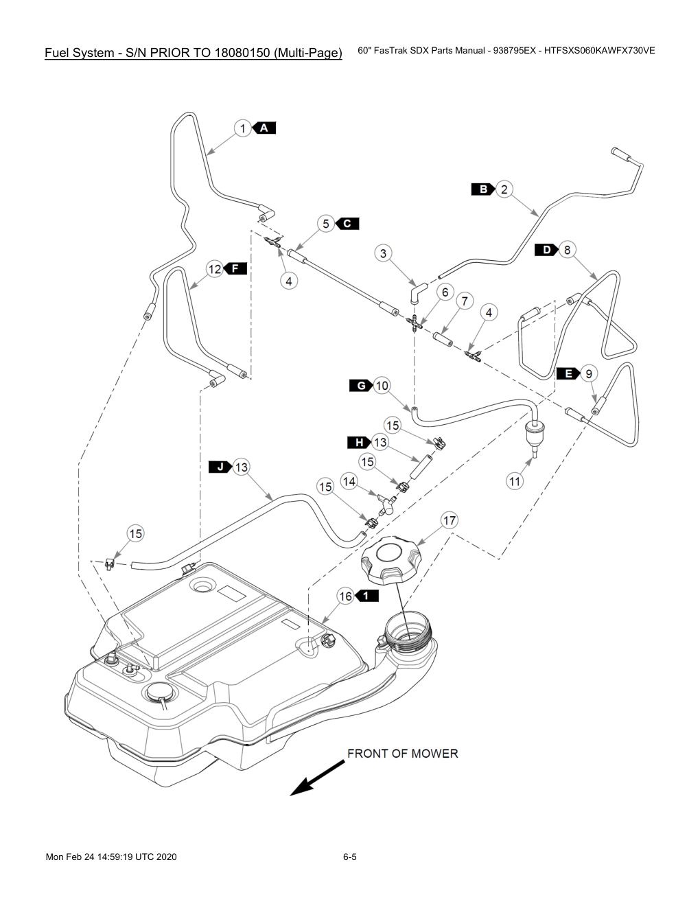 60" FasTrak SDX Parts Manual - 938795EX - HTFSXS060KAWFX730VE - 605380 - Fuel System - S/N PRIOR TO 18080150 (Multi-Page) diagram