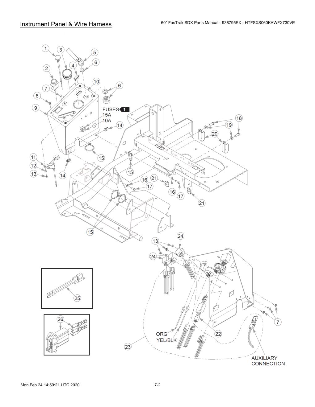 60" FasTrak SDX Parts Manual - 938795EX - HTFSXS060KAWFX730VE - 605380 - Instrument Panel & Wire Harness diagram