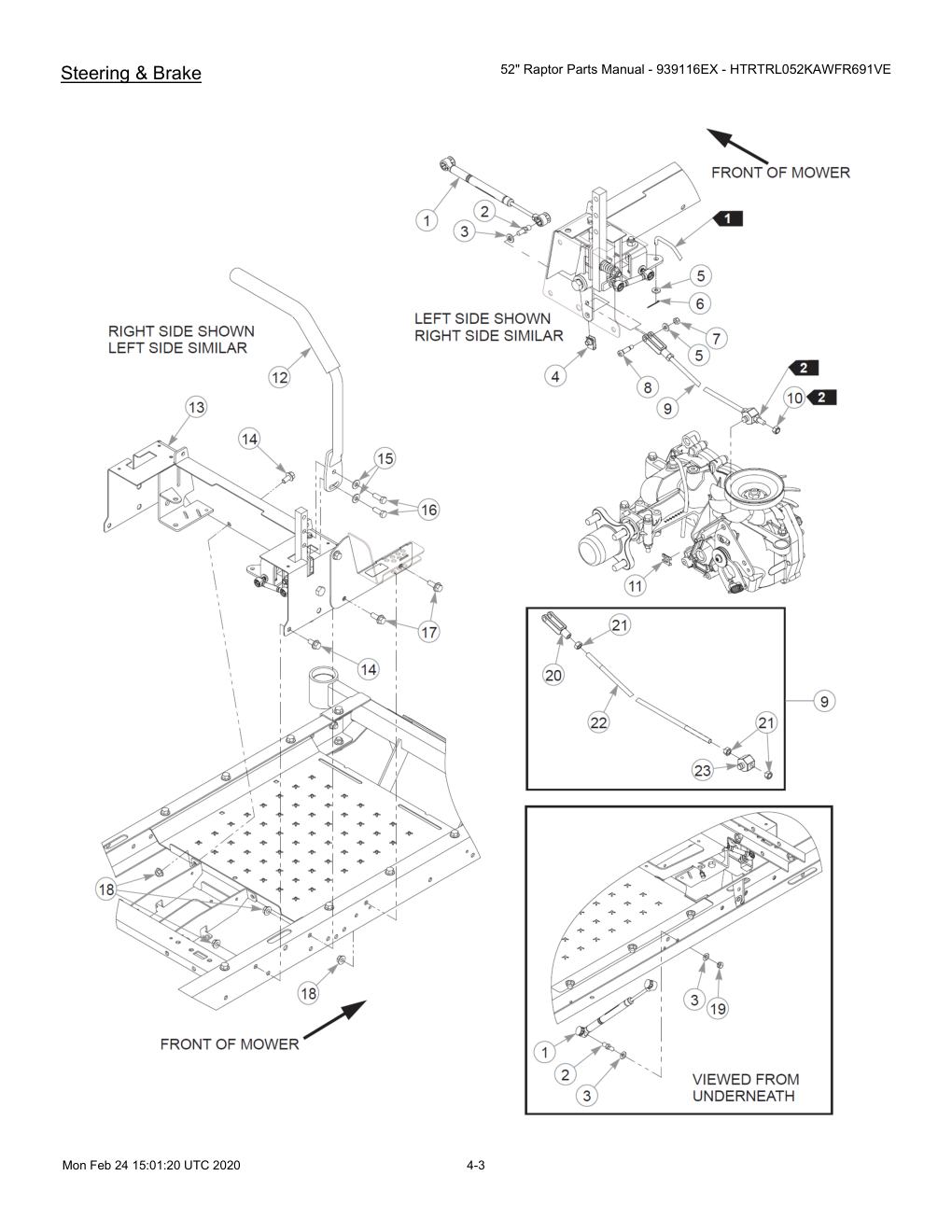 52" Raptor Parts Manual - 939116EX - HTRTRL052KAWFR691VE - 604214 - Steering & Brake diagram