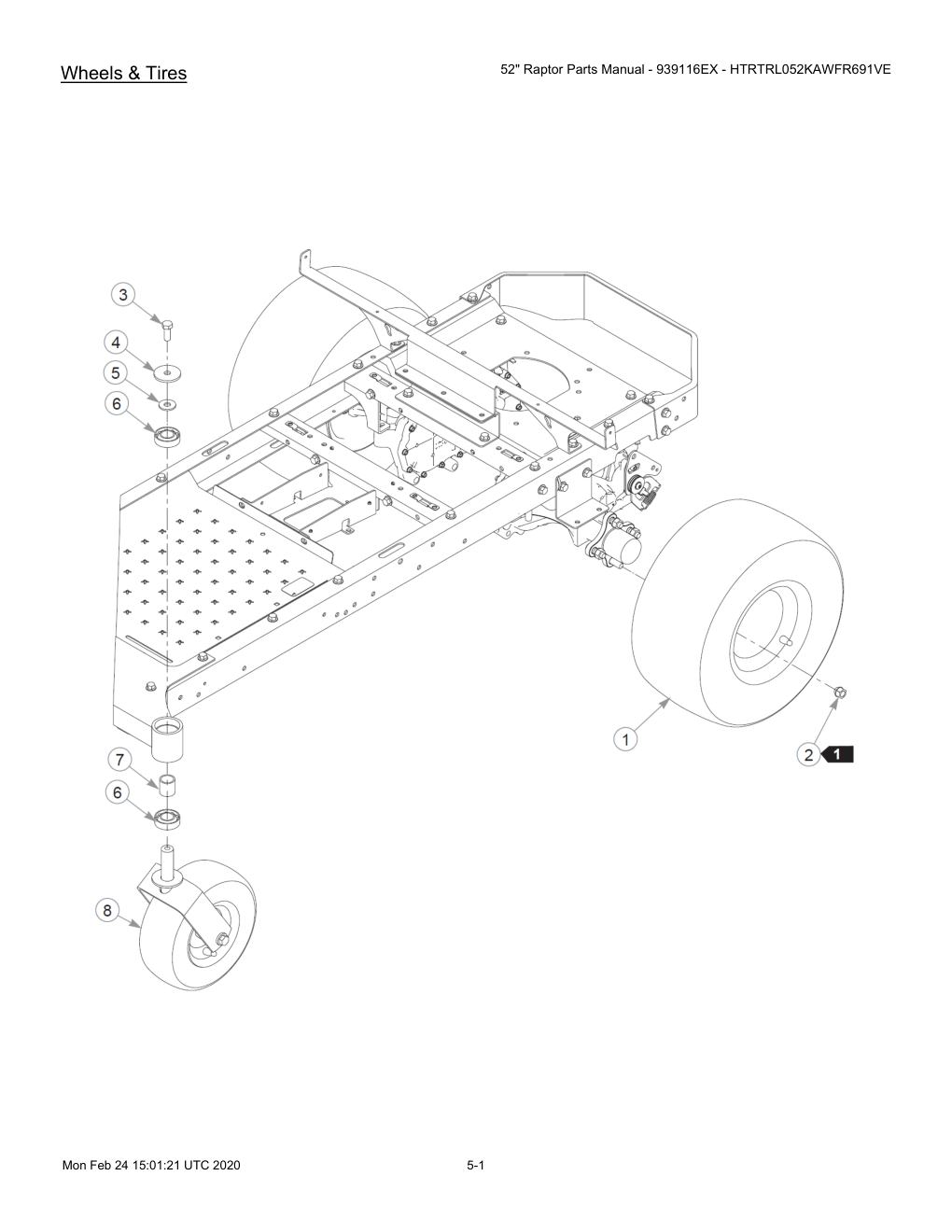 52" Raptor Parts Manual - 939116EX - HTRTRL052KAWFR691VE - 604214 - Wheels & Tires diagram