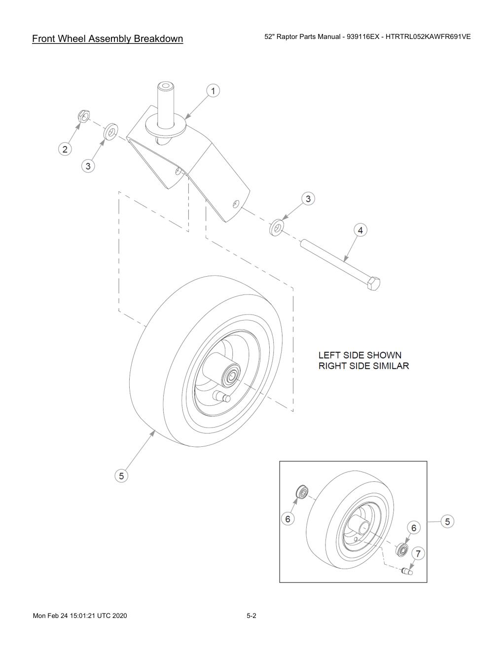 52" Raptor Parts Manual - 939116EX - HTRTRL052KAWFR691VE - 604214 - Front Wheel Assembly Breakdown diagram