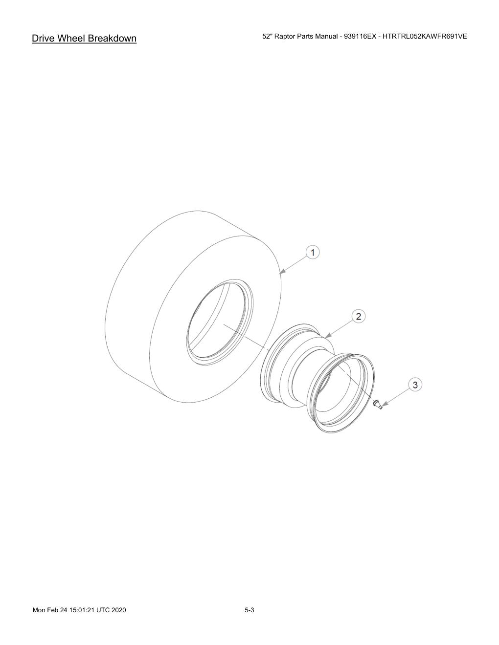 52" Raptor Parts Manual - 939116EX - HTRTRL052KAWFR691VE - 604214 - Drive Wheel Breakdown diagram
