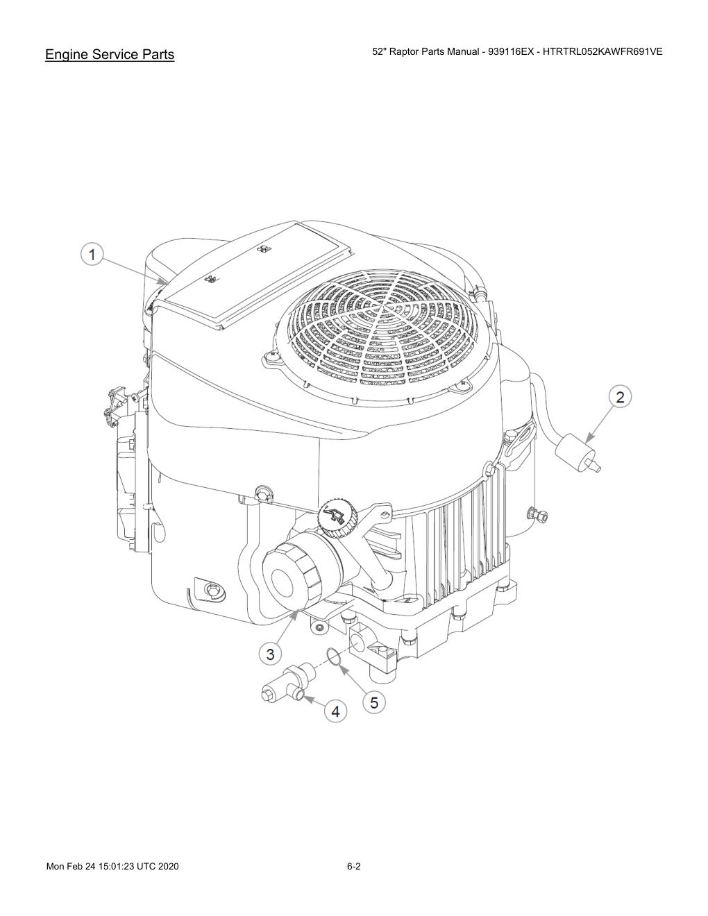 52" Raptor Parts Manual - 939116EX - HTRTRL052KAWFR691VE - 604214 - Engine Service Parts diagram