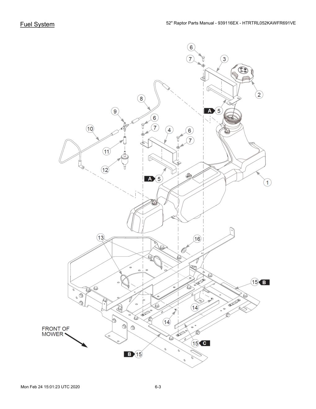 52" Raptor Parts Manual - 939116EX - HTRTRL052KAWFR691VE - 604214 - Fuel System diagram