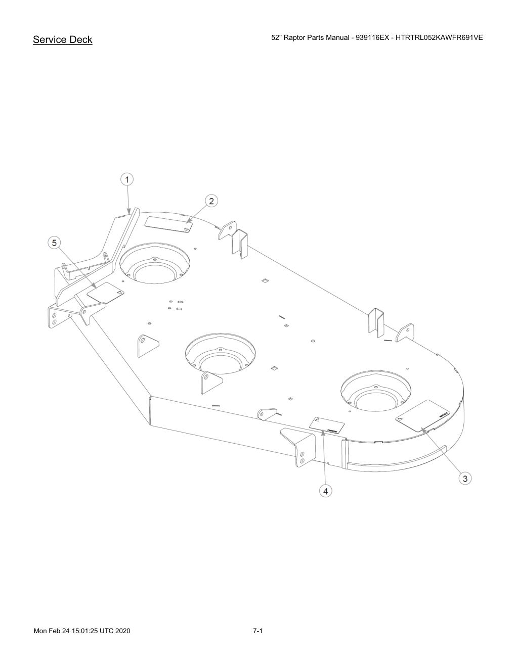 52" Raptor Parts Manual - 939116EX - HTRTRL052KAWFR691VE - 604214 - Service Deck diagram