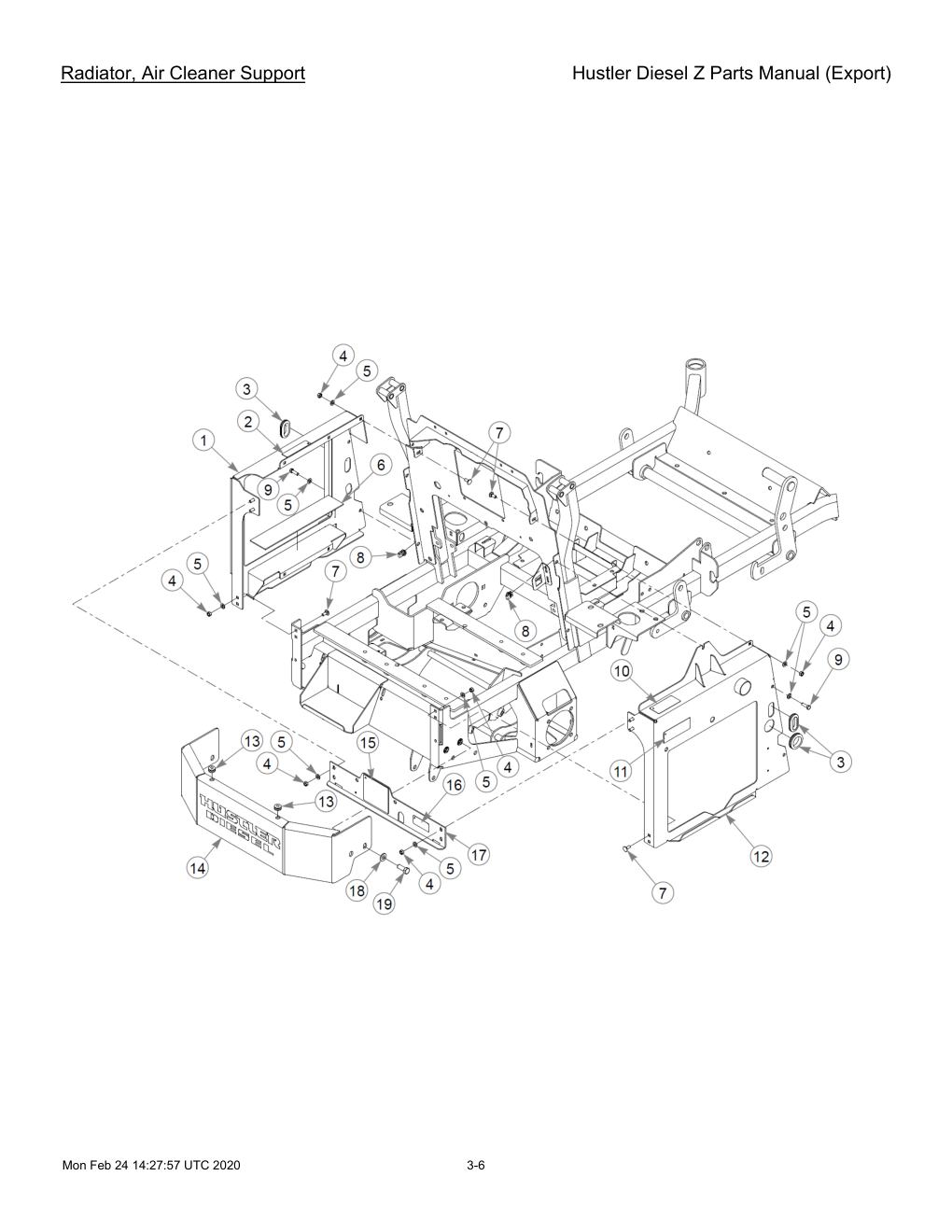 Hustler Diesel Z Parts Manual (Export) - 782078 - Radiator, Air Cleaner Support diagram