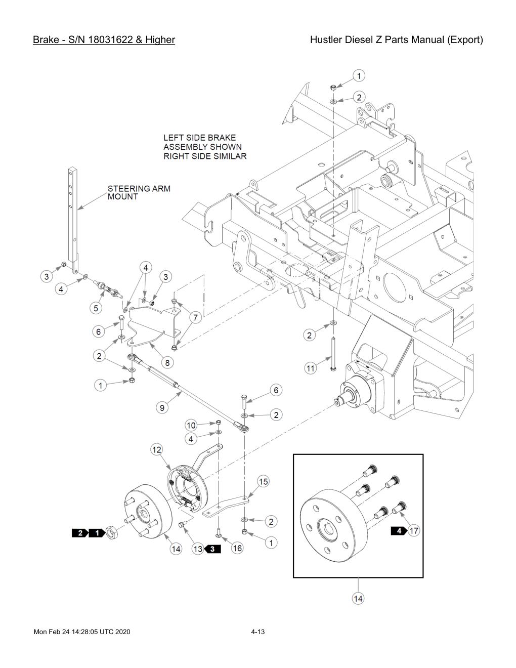 Hustler Diesel Z Parts Manual (Export) - 782078 - Brake - S/N 18031622 & Higher diagram