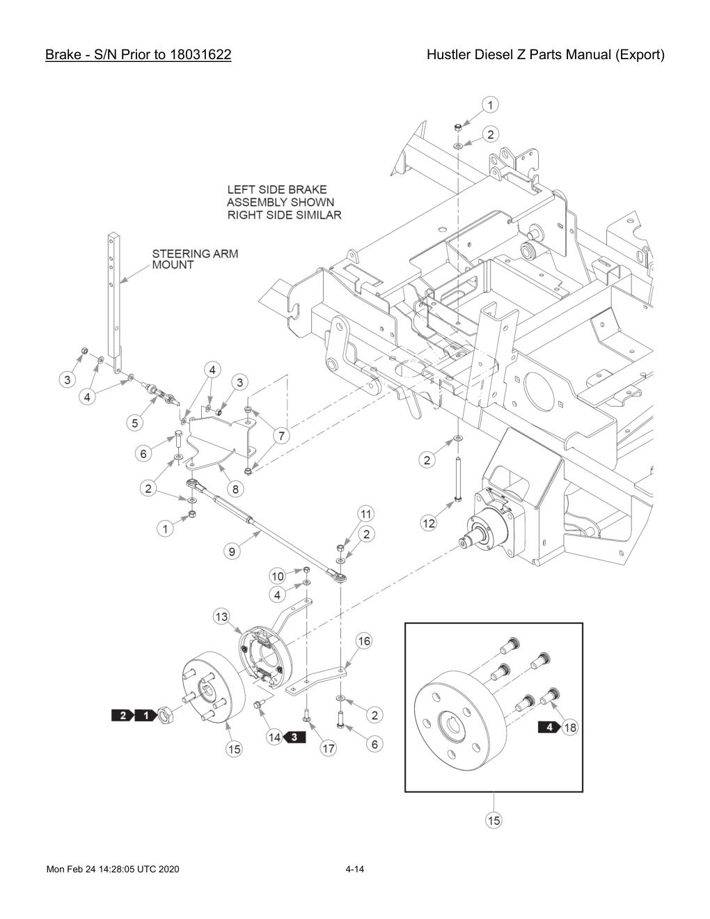 Hustler Diesel Z Parts Manual (Export) - 782078 - Brake - S/N Prior to 18031622 diagram