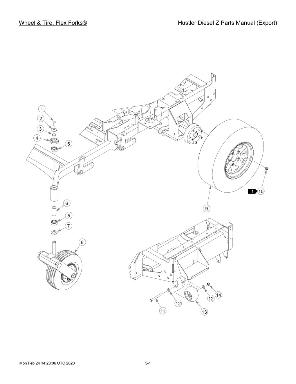 Hustler Diesel Z Parts Manual (Export) - 782078 - Wheel & Tire, Flex Forks® diagram