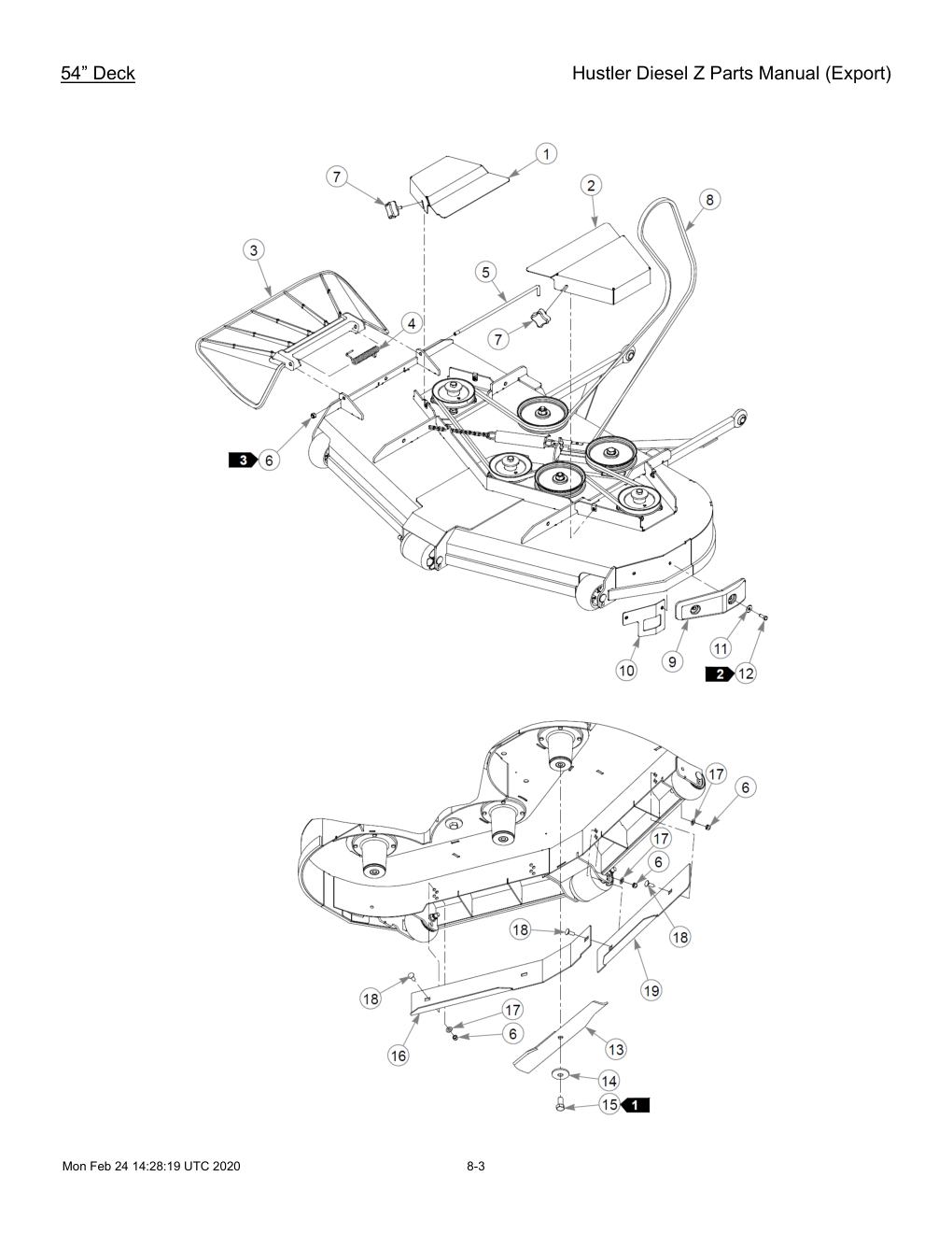 Hustler Diesel Z Parts Manual (Export) - 782078 - 54” Deck diagram