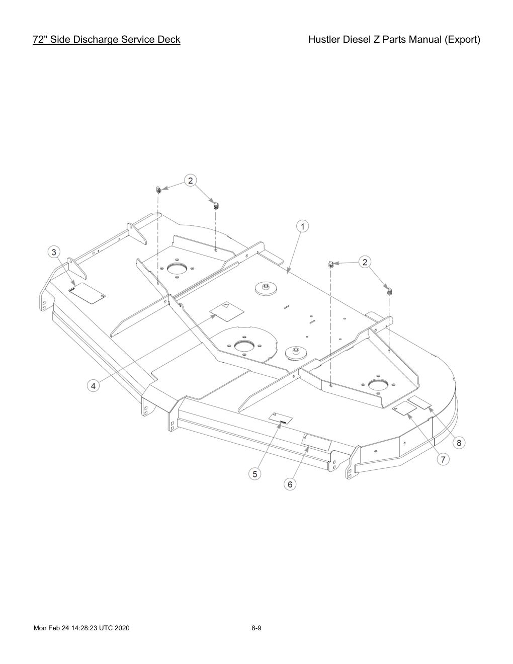 Hustler Diesel Z Parts Manual (Export) - 782078 - 72" Side Discharge Service Deck diagram