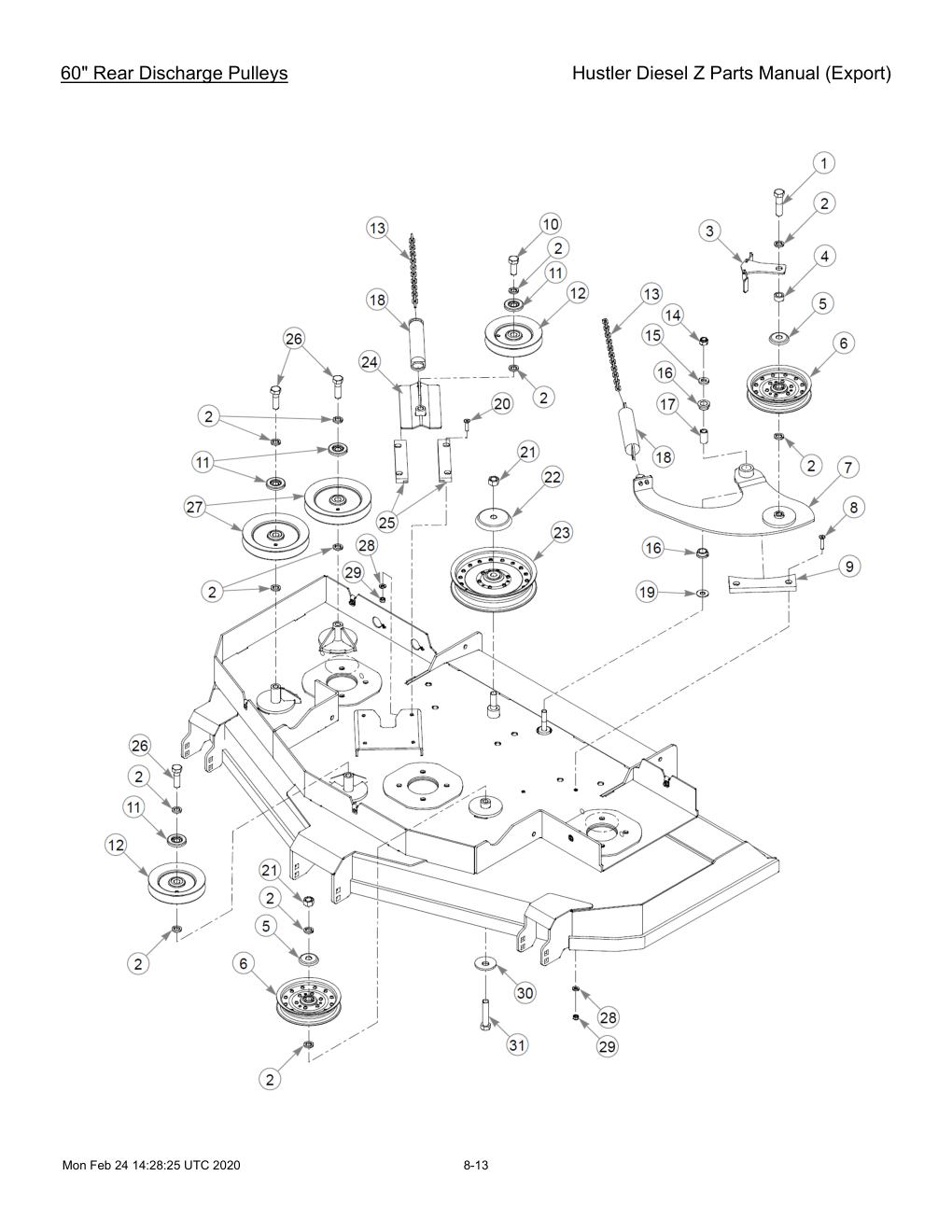 Hustler Diesel Z Parts Manual (Export) - 782078 - 60" Rear Discharge Pulleys diagram