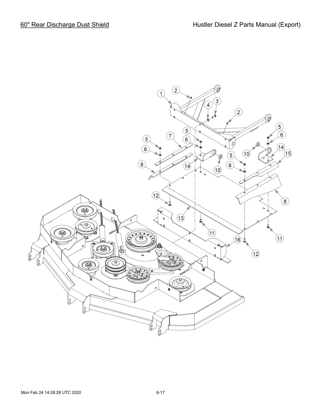 Hustler Diesel Z Parts Manual (Export) - 782078 - 60" Rear Discharge Dust Shield diagram
