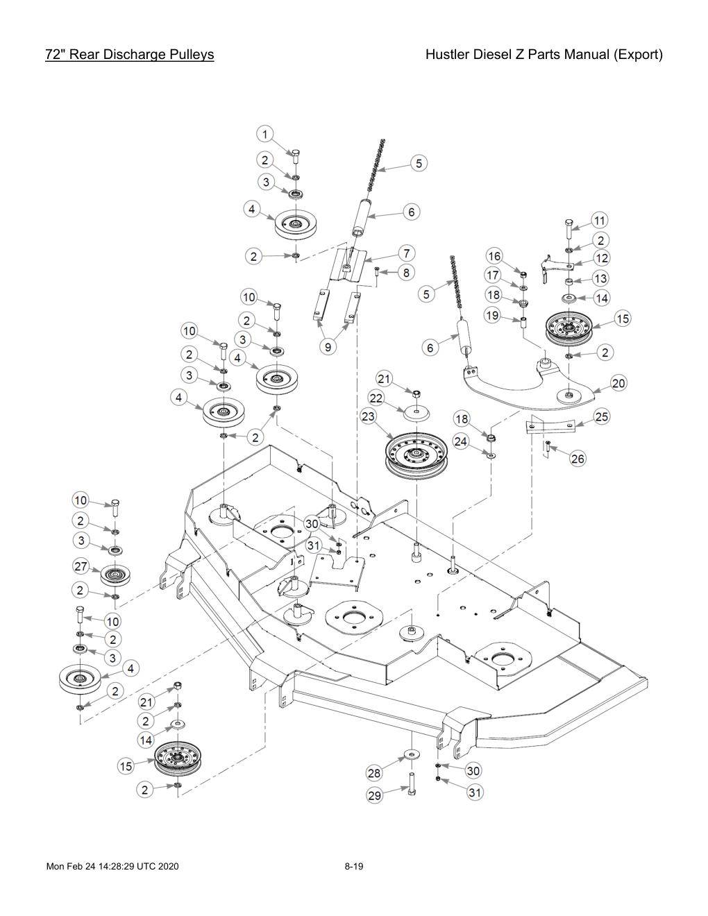 Hustler Diesel Z Parts Manual (Export) - 782078 - 72" Rear Discharge Pulleys diagram