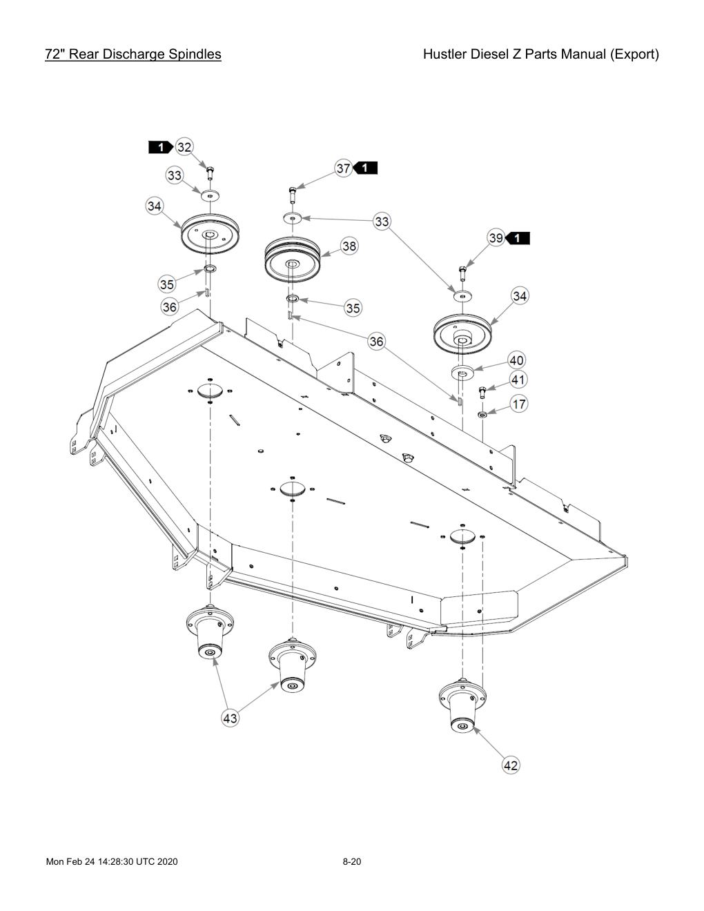 Hustler Diesel Z Parts Manual (Export) - 782078 - 72" Rear Discharge Spindles diagram
