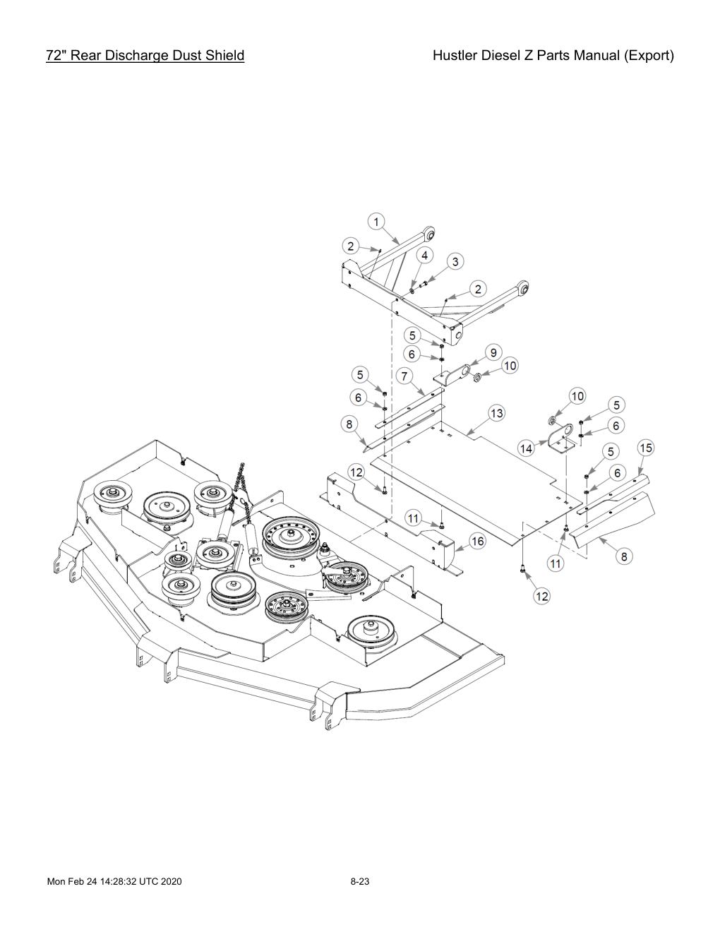 Hustler Diesel Z Parts Manual (Export) - 782078 - 72" Rear Discharge Dust Shield diagram